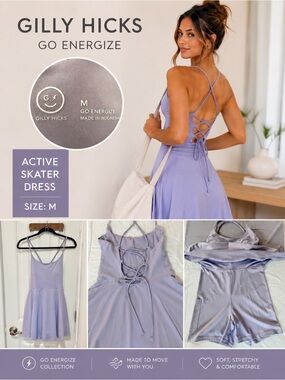 Gilly Hicks Lavender Backless Dress with built in bra and shorts size M